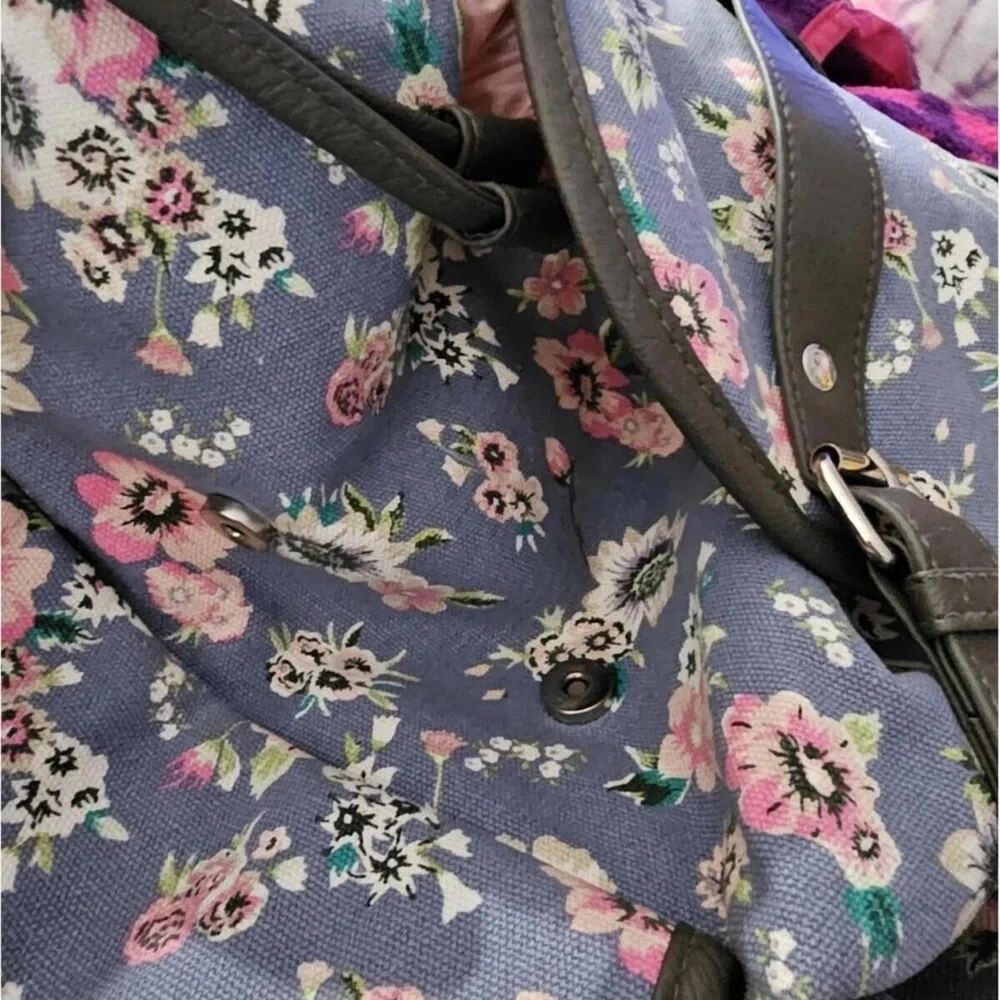 VINTAGE Candie's Blue Floral Canvas Backpack with Black Trim